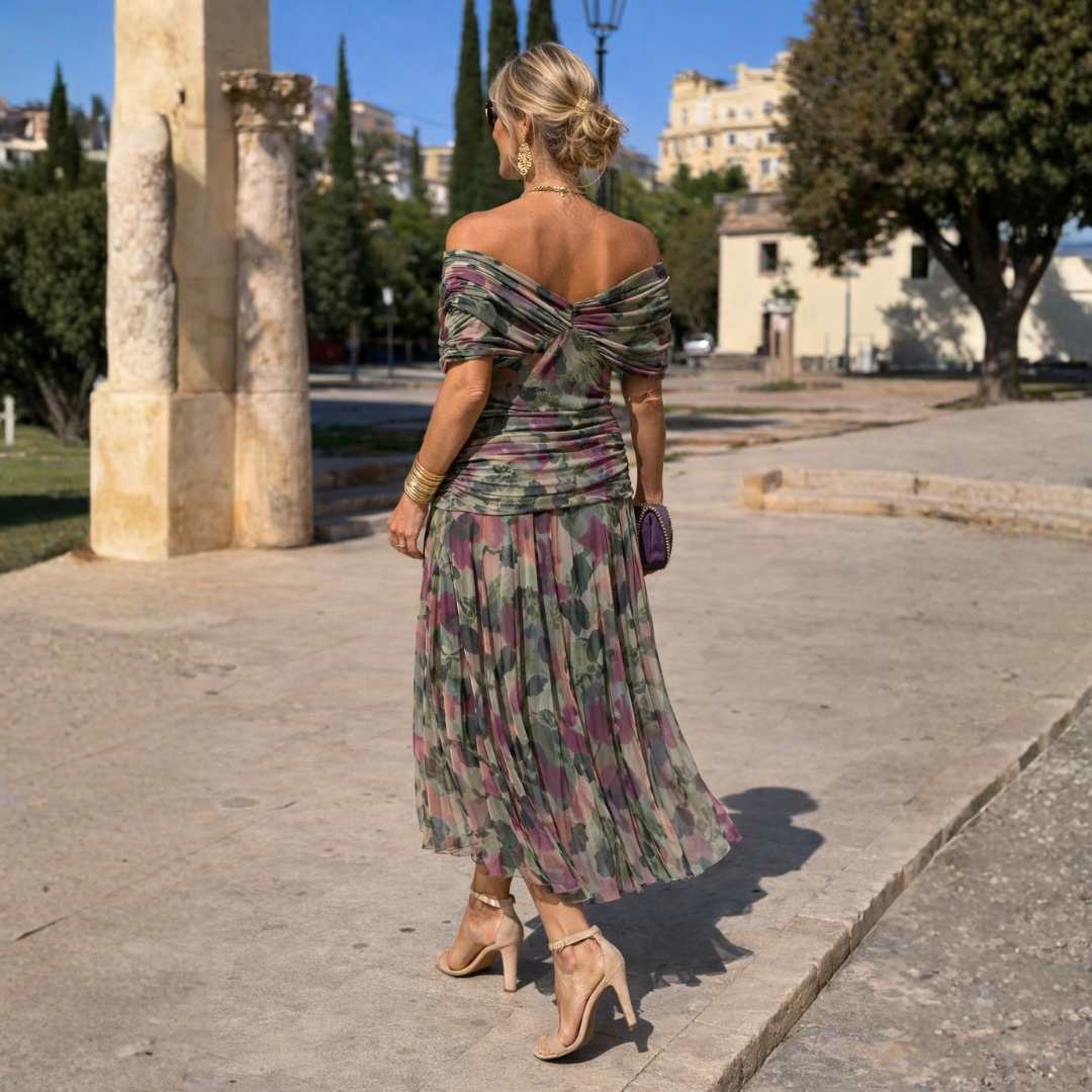 Mikaela | Elegancka sukienka maxi z dekoltem hiszpańskim