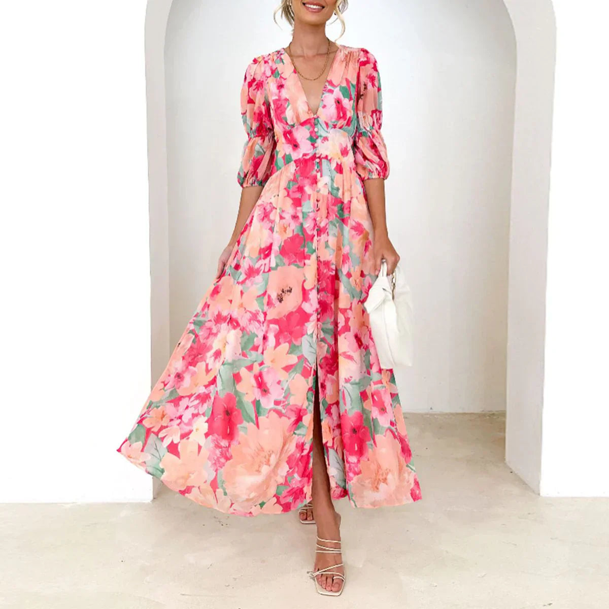 Ilona – Elegancka sukienka maxi w kolorze różowym