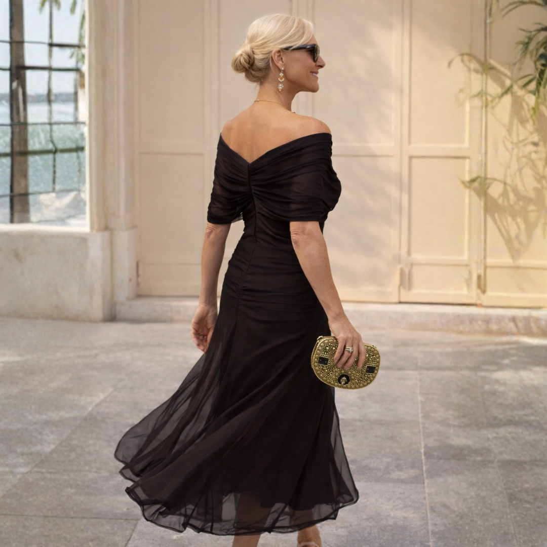 Mikaela | Elegancka sukienka maxi z dekoltem hiszpańskim