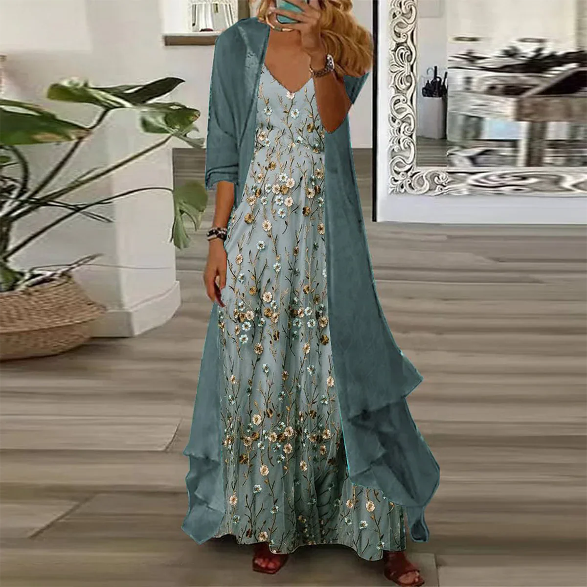 Klarysa – Sukienka maxi z lekką kurtką