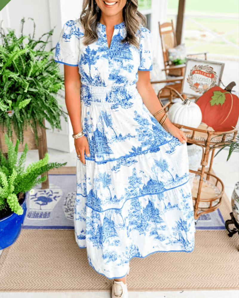 Eleska – Elegancka maxi sukienka z nadrukiem