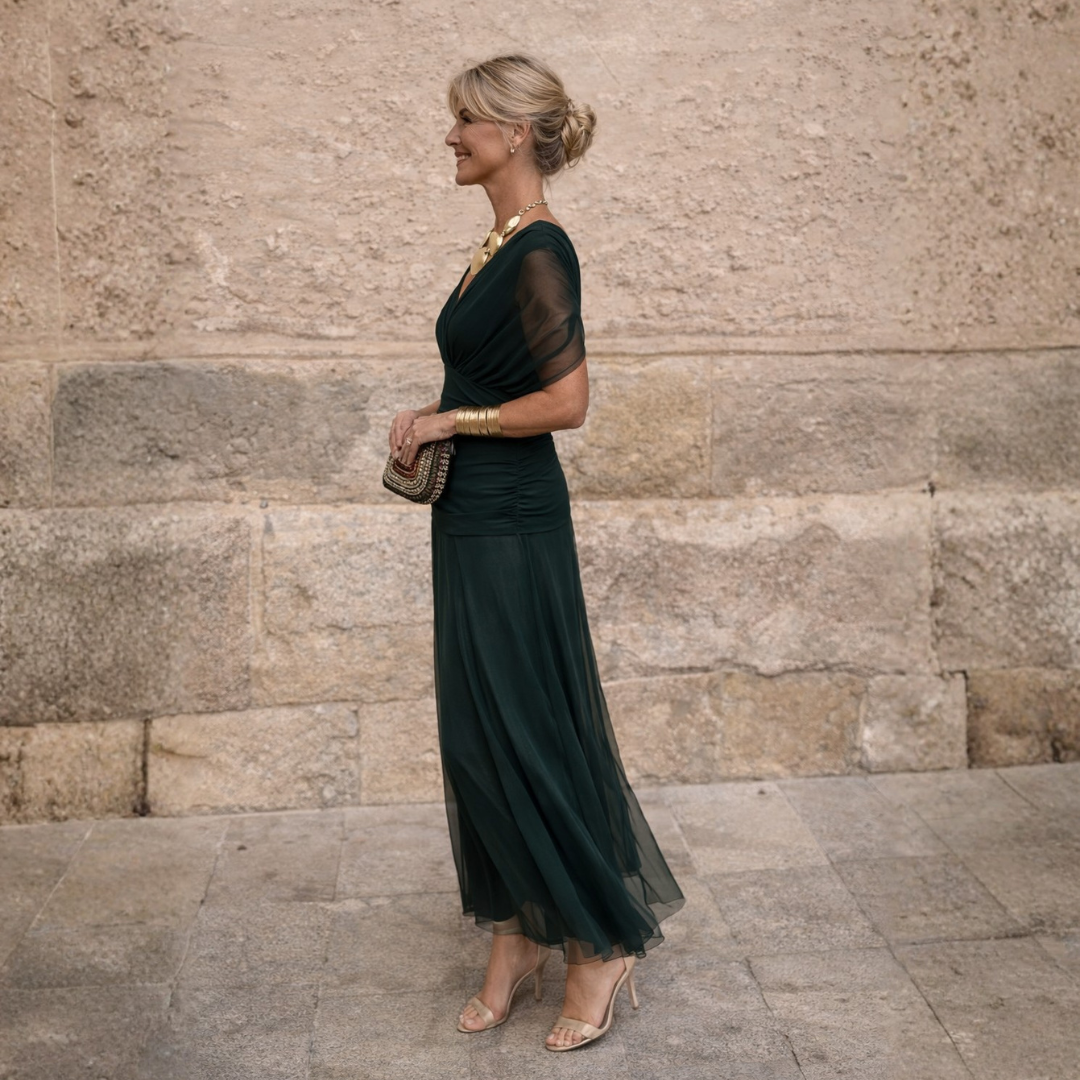 Mikaela | Elegancka sukienka maxi z dekoltem hiszpańskim