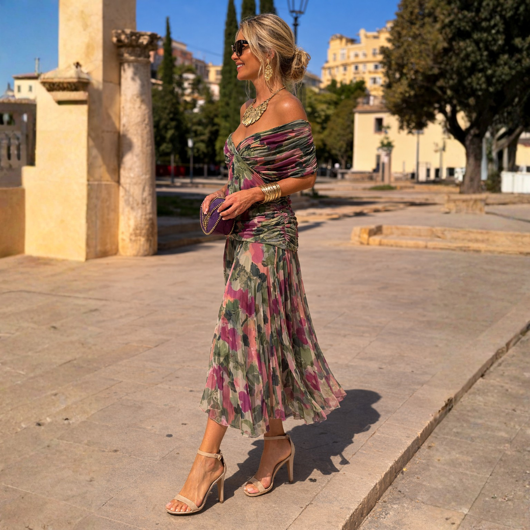 Mikaela | Elegancka sukienka maxi z dekoltem hiszpańskim