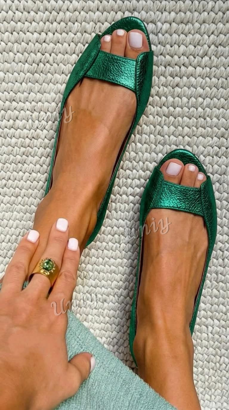 Aleksandra | Eleganckie baleriny w metalicznym kolorze z odkrytymi palcami