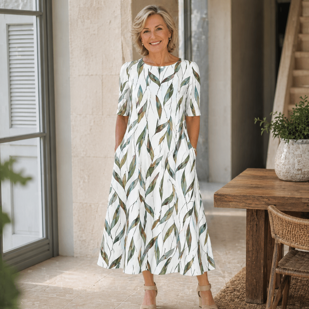 Sarah | Elegancka sukienka midi w kwiatowy wzór